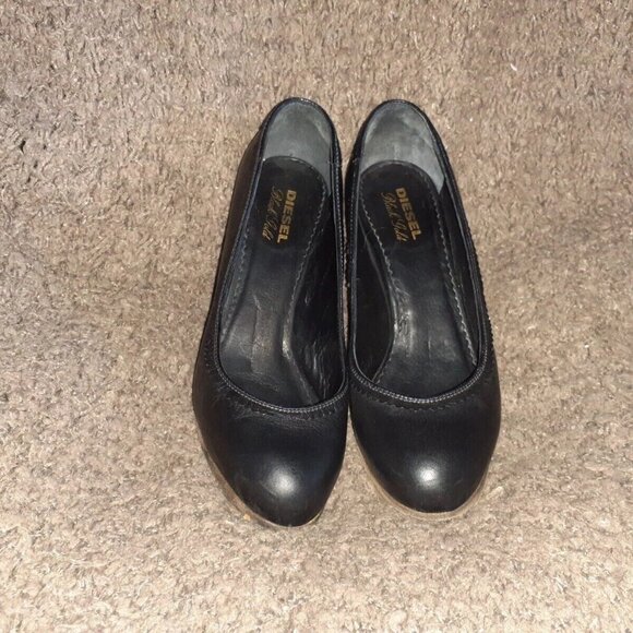 DIESEL BLACK LABEL-Black Leather Scallop Edge Pumps-Steel Spur Heel-Sz 38-EX - Picture 4 of 8